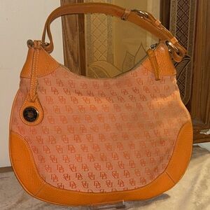 Dooney & Bourke Monogram Tangerine Canvas & Leather Hobo Bag